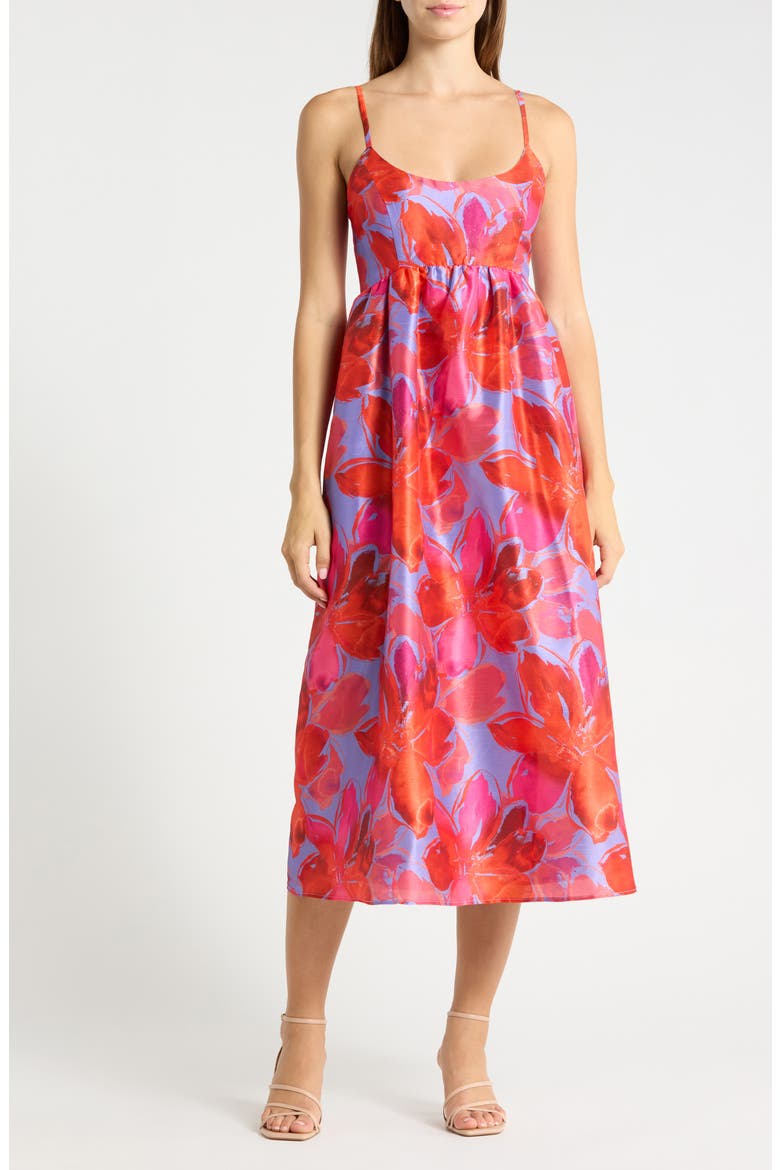 Brixton Floral Empire Waist Fit & Flare Midi Dress, Main, color, PURPLE WATERCOLOR GARDENIA
