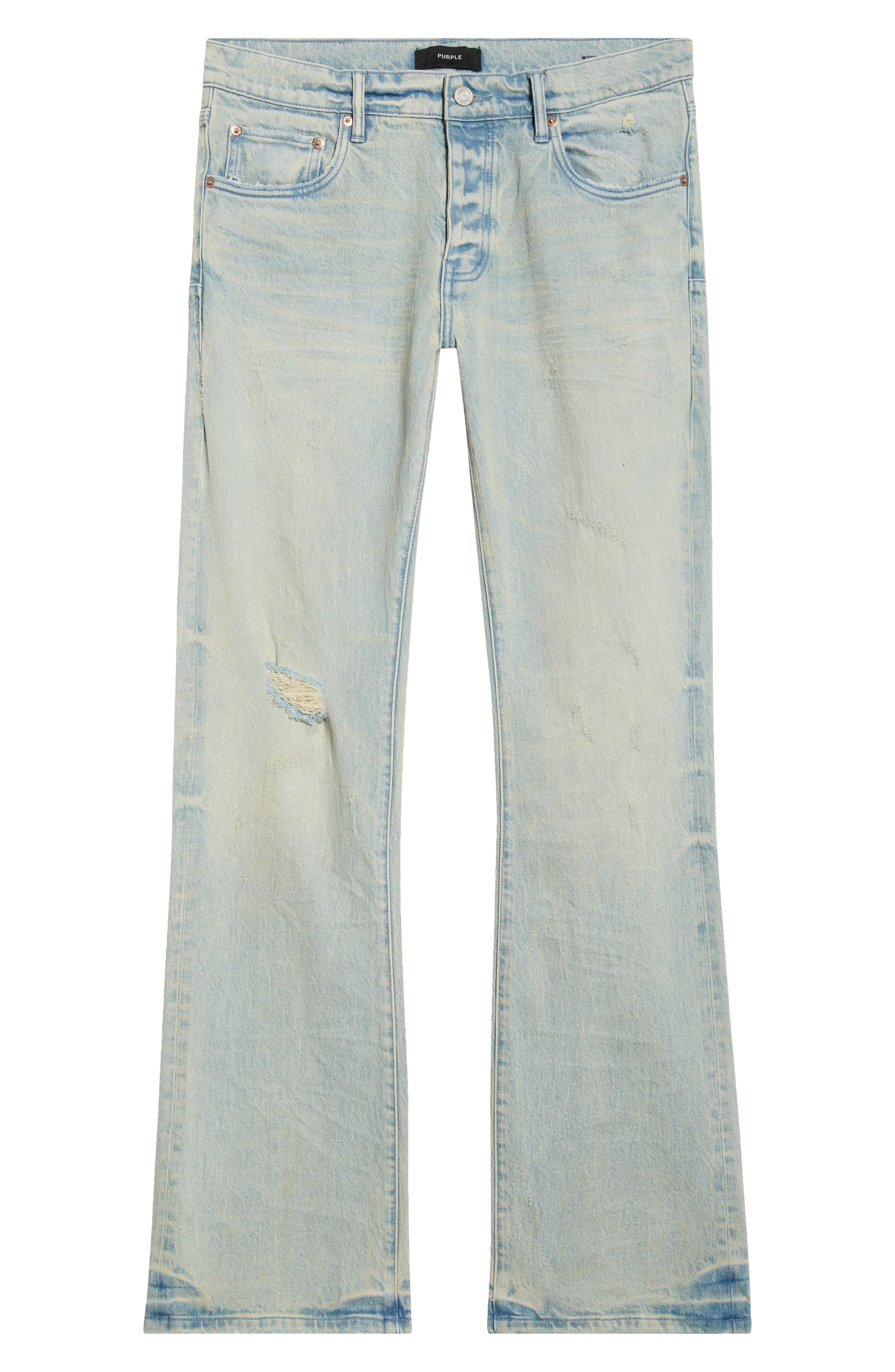 PURPLE BRAND Ripped Knee Blowout Flare Jeans (Men) | Nordstrom