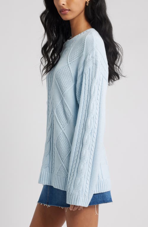 Bp. Cabled Oversize Cotton Blend Crewneck Sweater In Blue