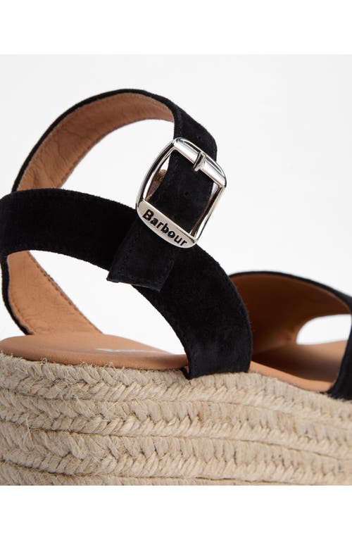 Barbour Espadrille Platform Sandal In Black Suede