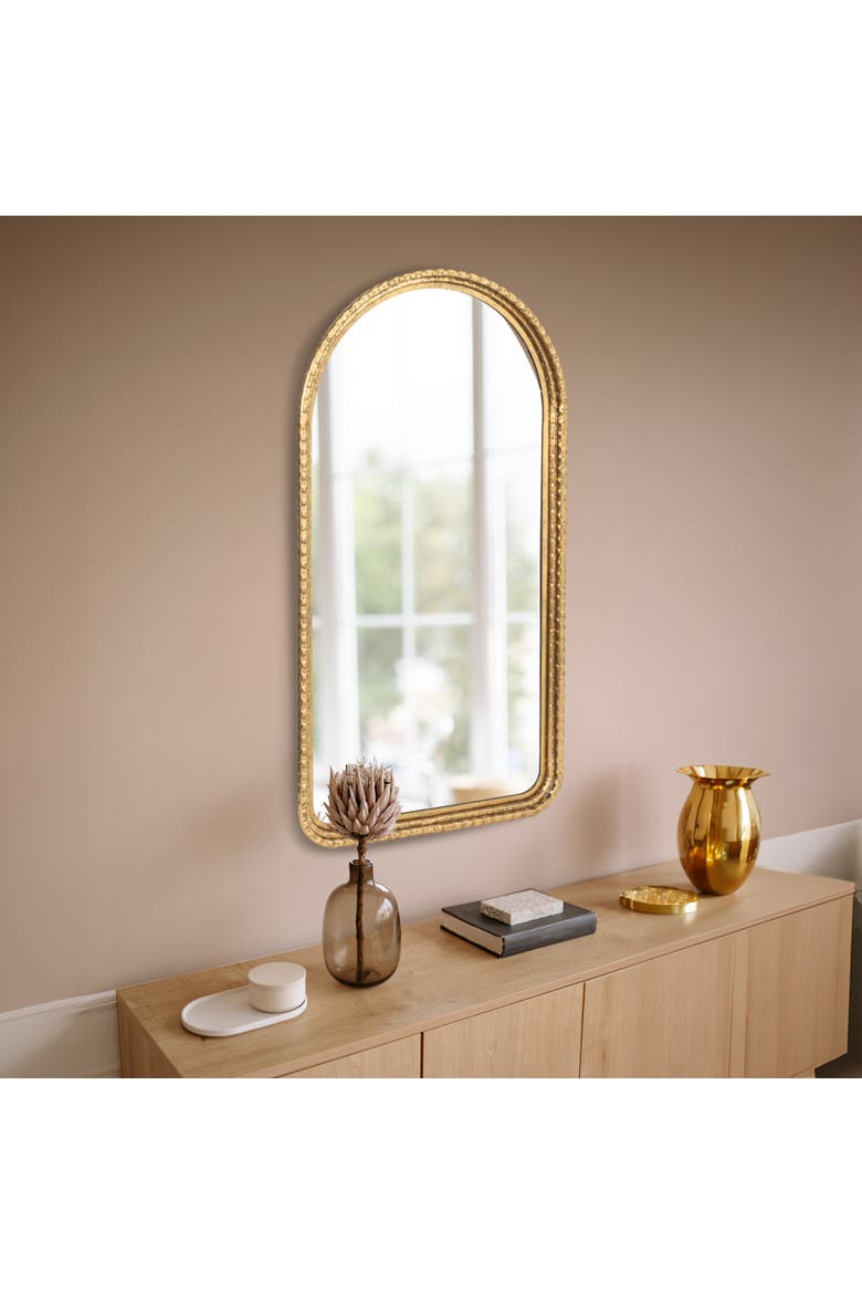 Decorative Arched Metal Wall Mirror, Gold, Alternate, color, Gold