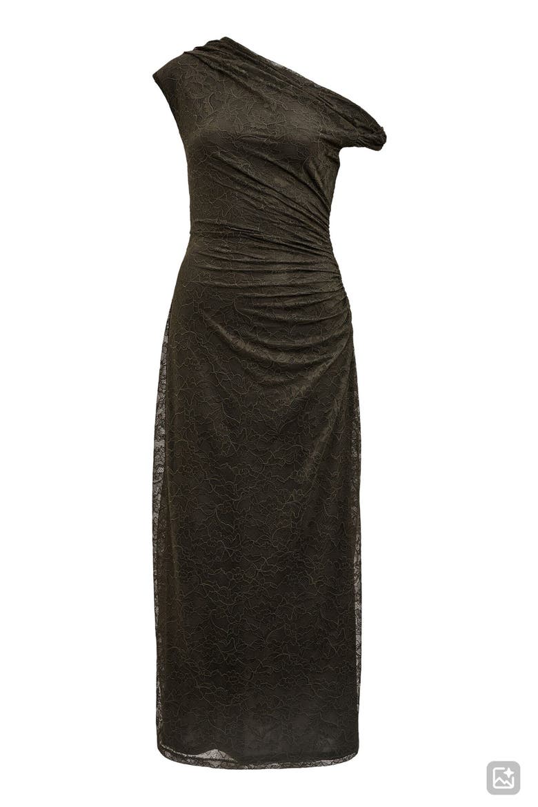 Paris Asymmetric Lace Midi Dress, Alternate, color, OLIVE NIGHT