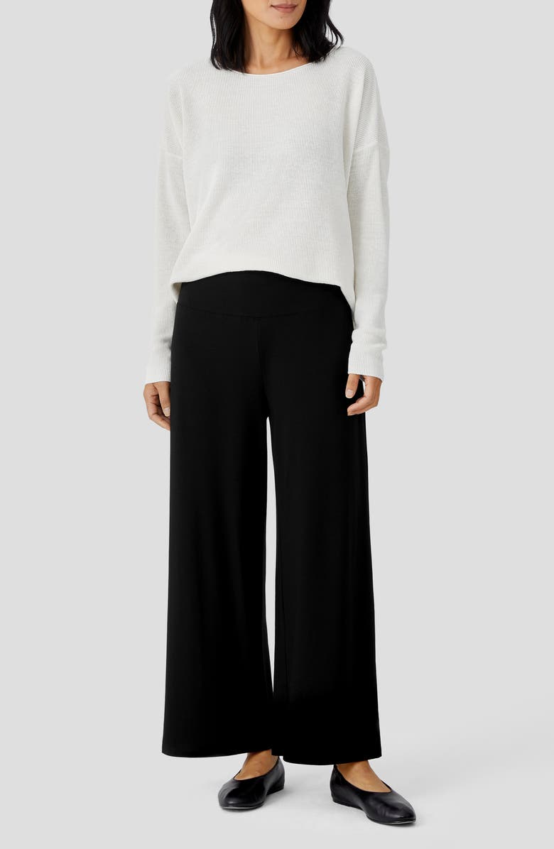 Eileen Fisher High Waist Wide Ankle Pants, Alternate, color, Black
