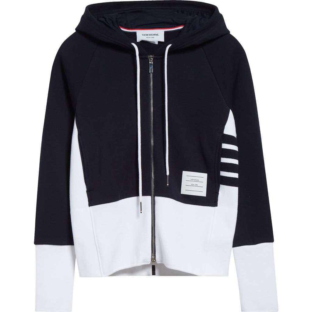 Thom Browne 4-bar Colorblock French Terry Zip Hoodie In Navy