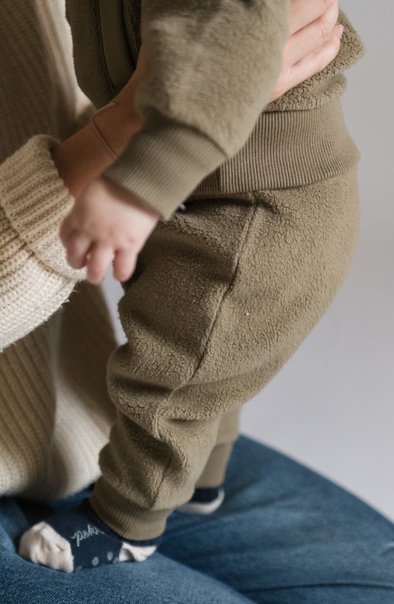 Pehr Organic Cotton Teddy Fleece Harem Pants, Alternate, color, Moss