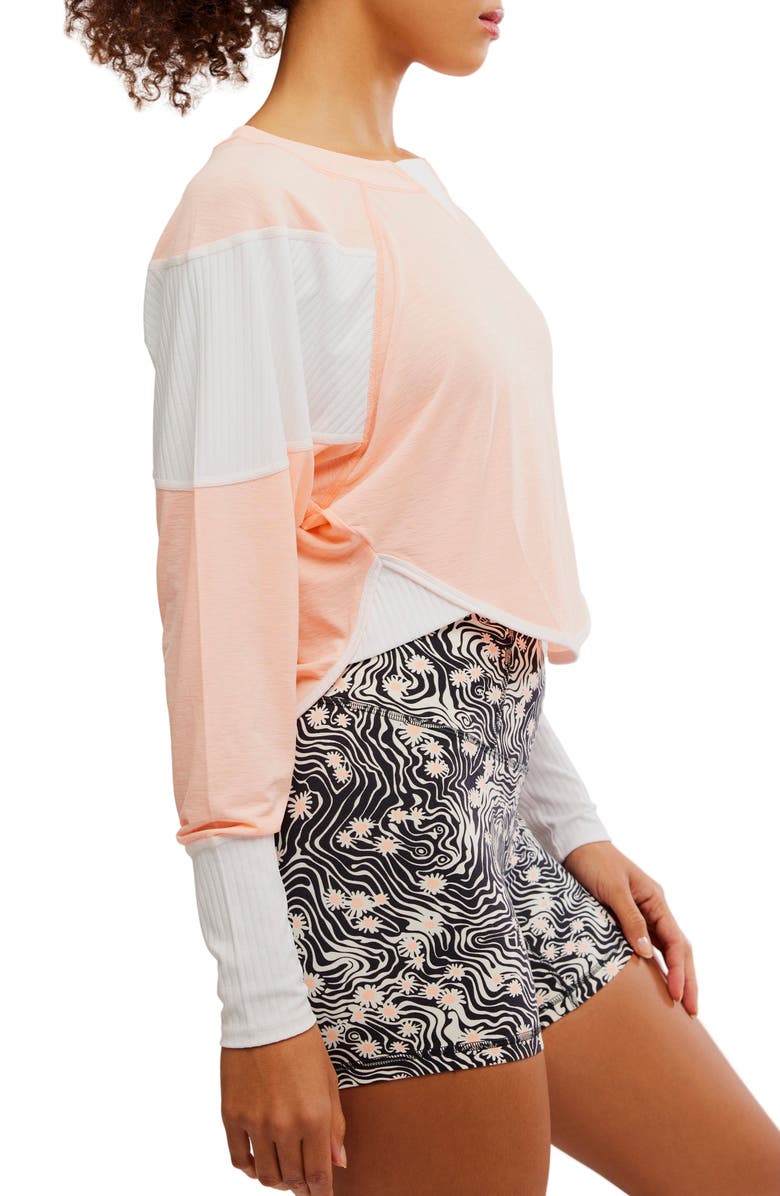 Free People Spotlight Colorblock Long Sleeve Top, Alternate, color, Pastel Peach Combo
