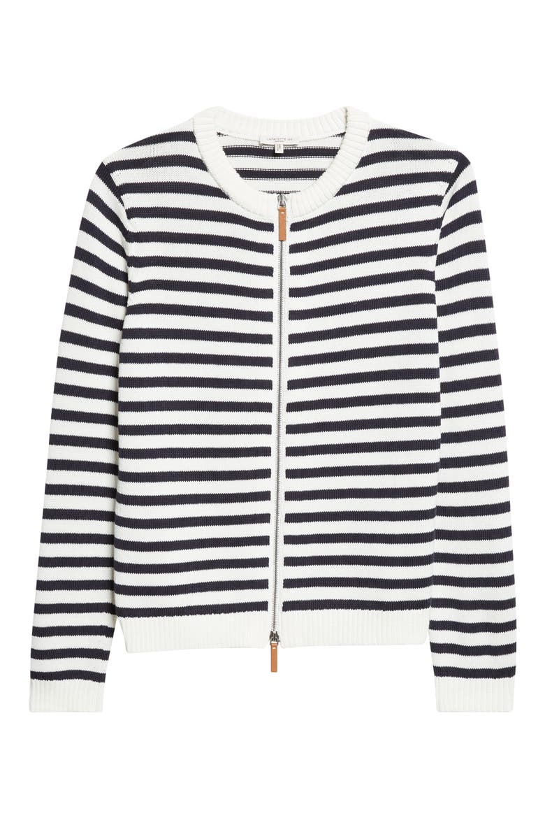Stripe Cotton & Silk Zip Cardigan, Alternate, color, CLOUD/ INK