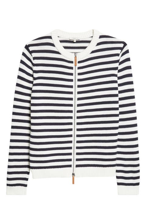 Stripe Cotton & Silk Zip Cardigan