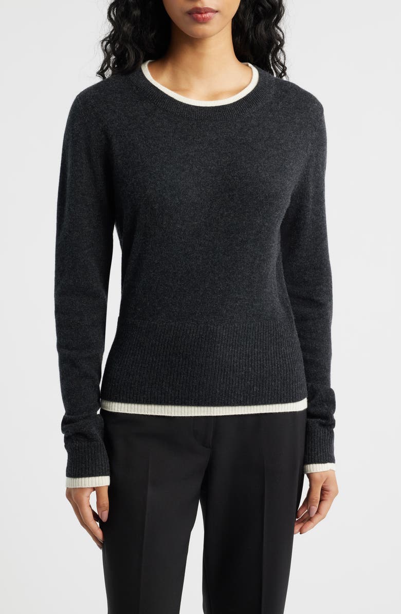 ARTLESS FOREVER Tove Layered Look Wool & Cashmere Sweater, Main, color, Charcoal