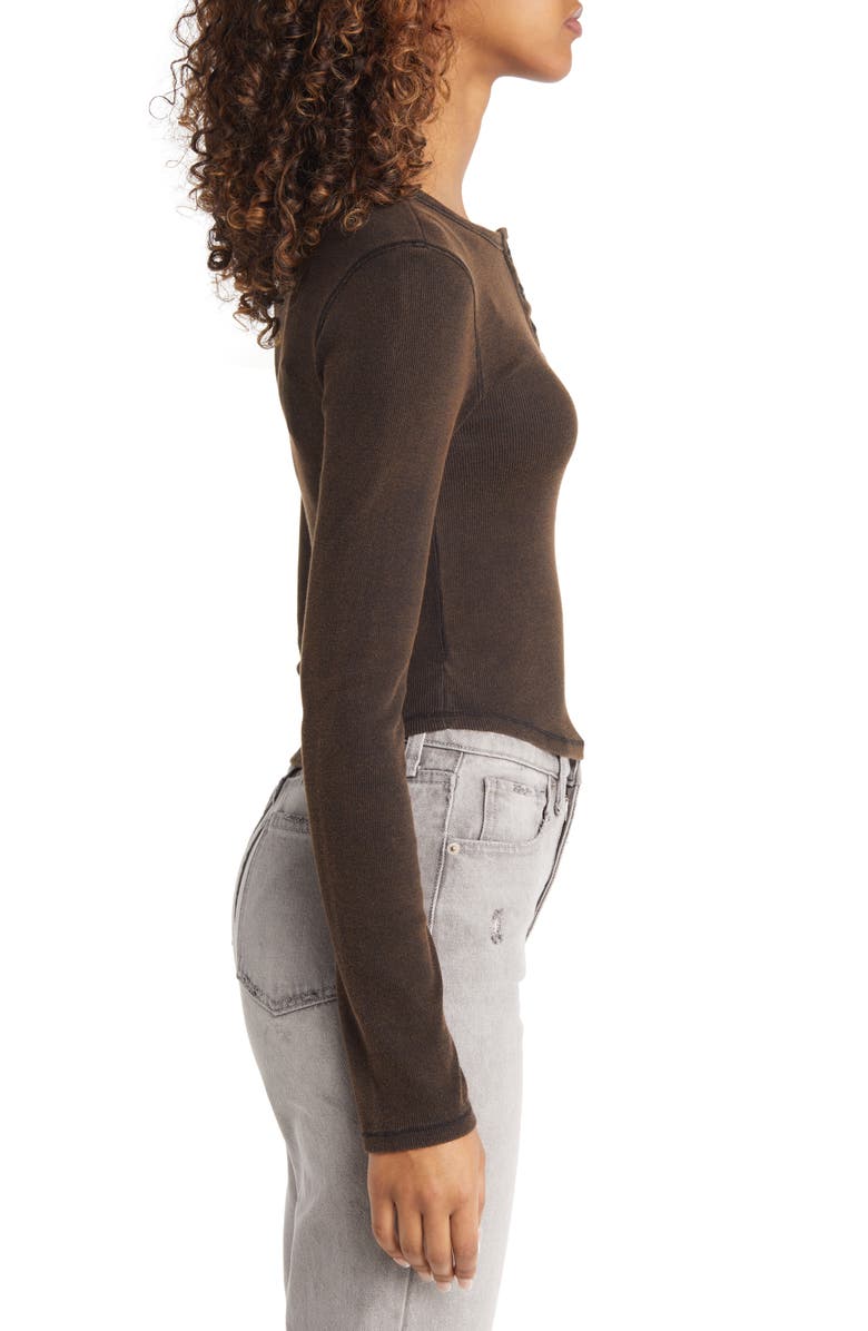 BDG Urban Outfitters Acid Wash Placket Cotton Crop Henley, Alternate, color,