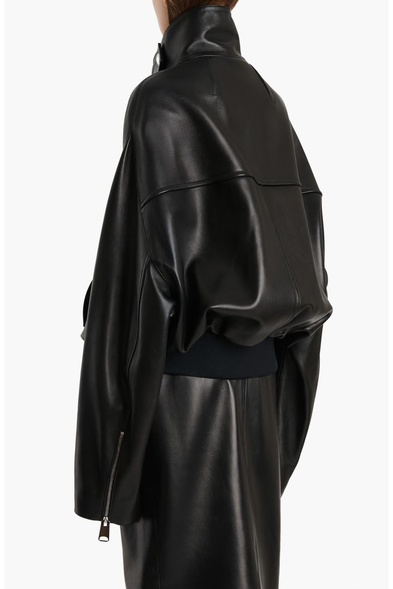Hamett Leather Bomber Jacket, Alternate, color, BLACK