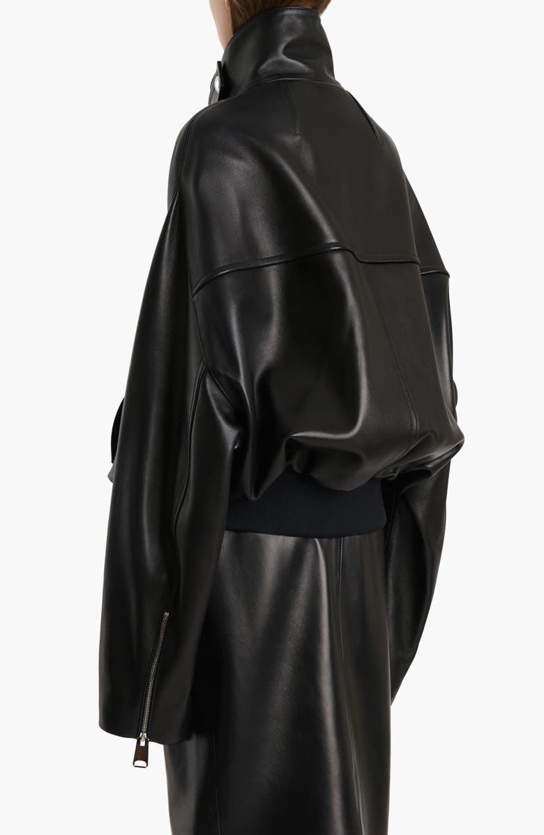 Khaite Hamett Leather Bomber Jacket, Alternate, color, Black