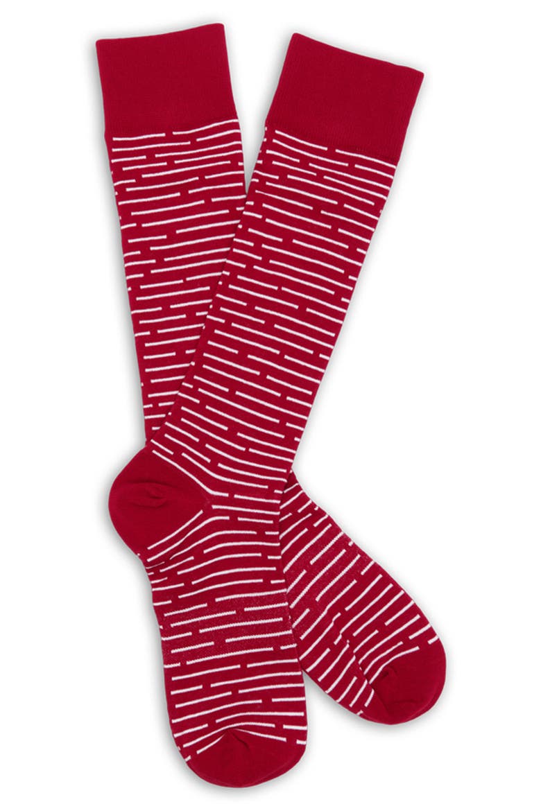 Broken Stripes Mid-Calf Premium Novelty Dress Socks, Alternate, color, CARDINAL