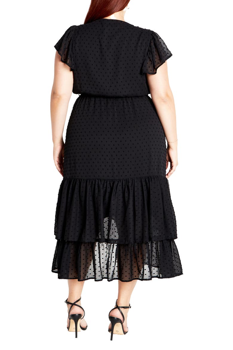 Clip Dot Wrap Front Dress, Alternate, color, BLACK