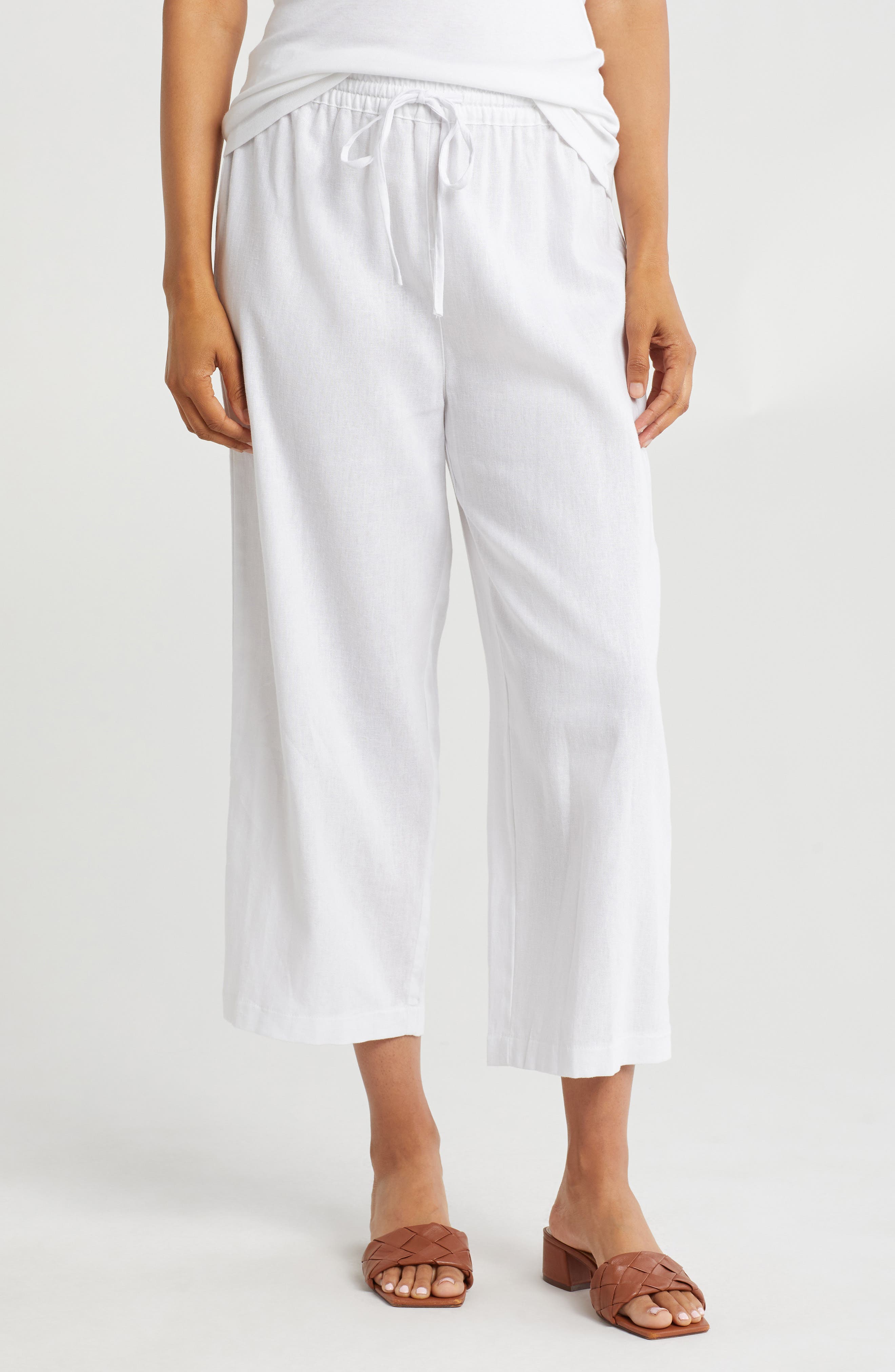 DKNY Drawstring Waist Linen Blend Pants
