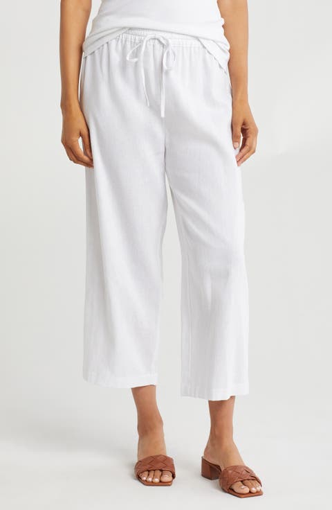 Drawstring Waist Linen Blend Pants