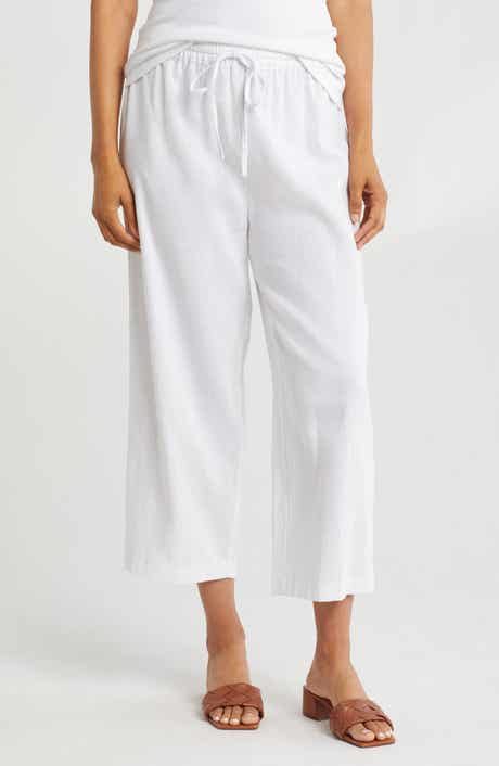 DKNY Drawstring Waist Linen Blend Pants