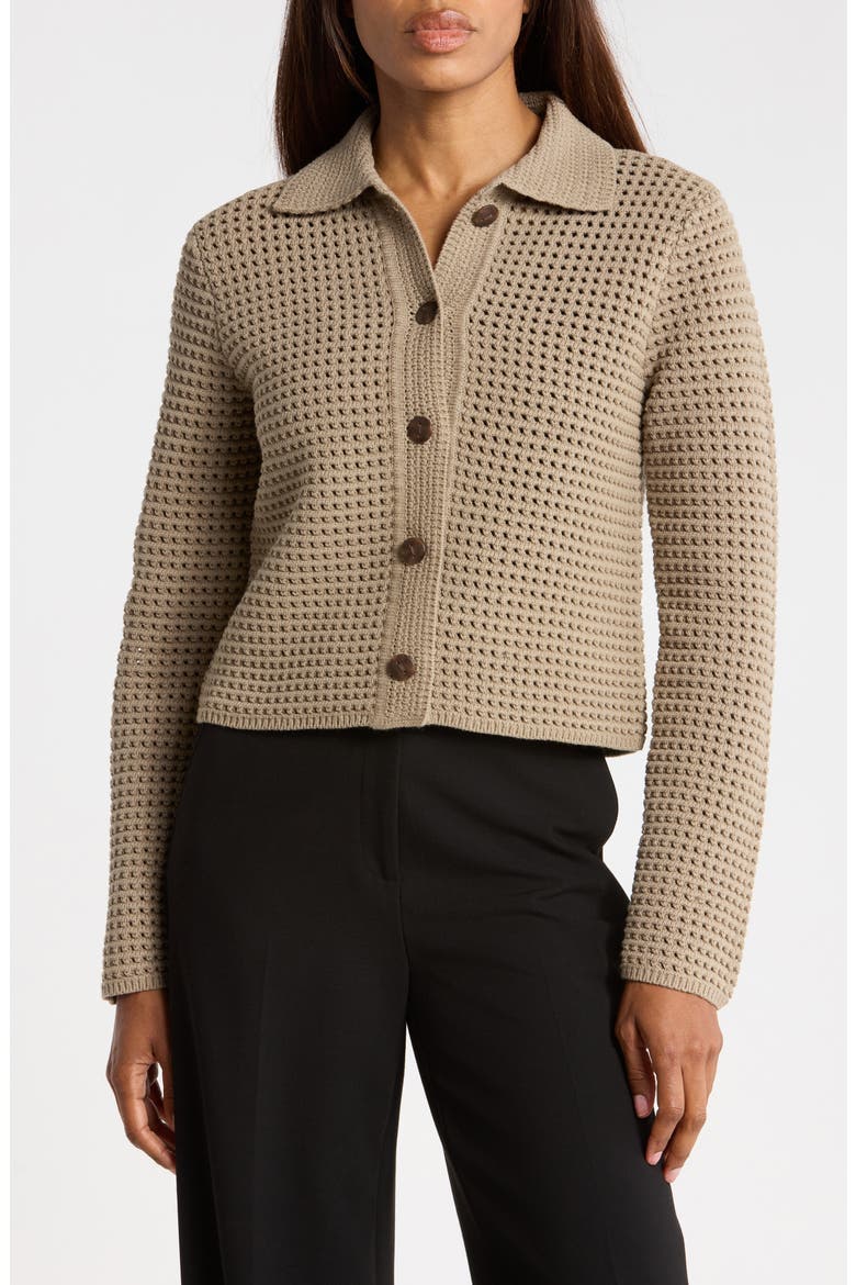 Block Stitch Cotton Blend Crop Cardigan, Main, color, MOON MOSS