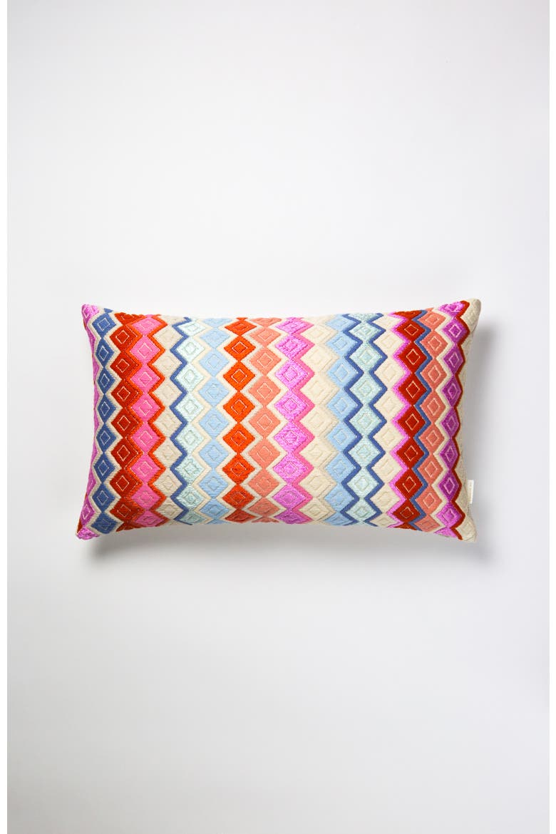 San Pedro Pink Diamond Handwoven Cotton and Silk Brocade Throw Pillow, Main, color, Multi