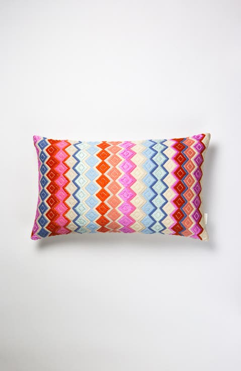 San Pedro Pink Diamond Handwoven Cotton and Silk Brocade Throw Pillow