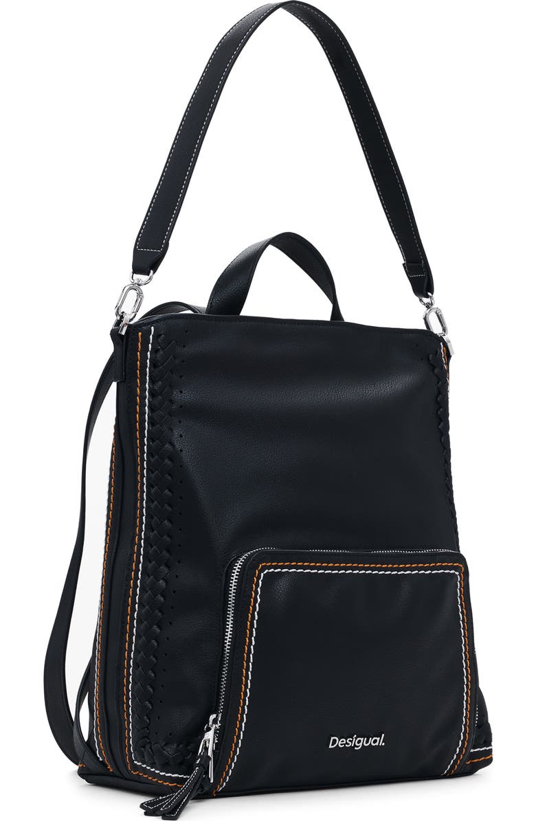 Desigual Medium Decorative Stitch Faux Leather Backpack, Alternate, color, Black