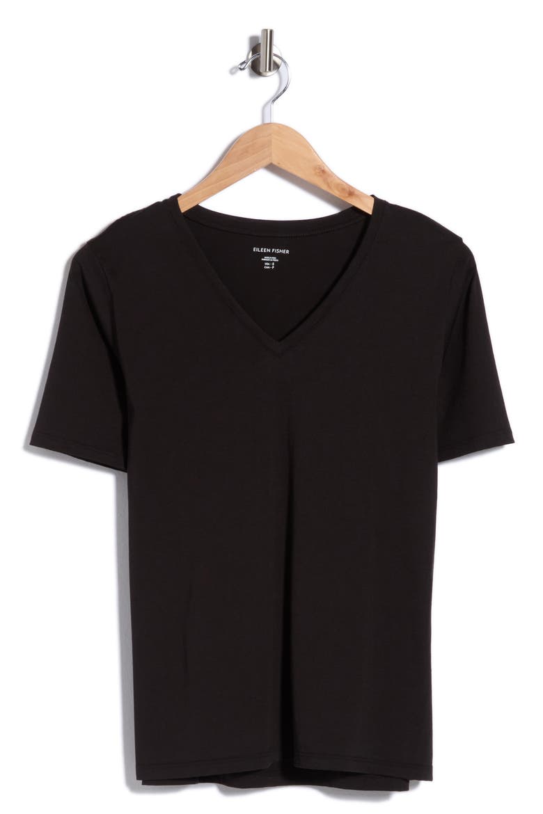 V-Neck Organic Cotton Knit T-Shirt, Alternate, color, BLACK