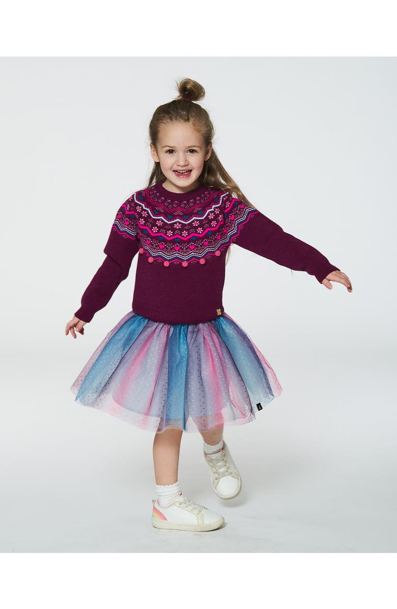 Deux par Deux Girl's Fairisle Sweater Burgundy, Alternate, color, 