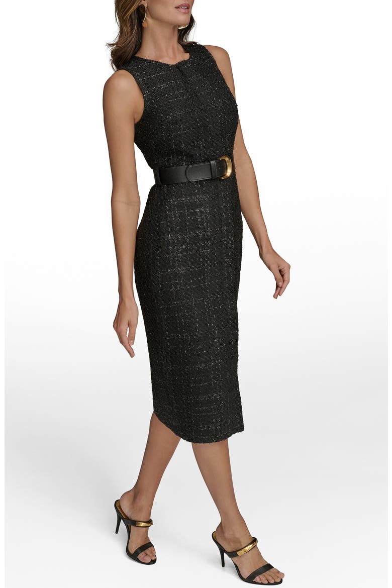 Tweed Sheath Midi Dress, Alternate, color, BLACK