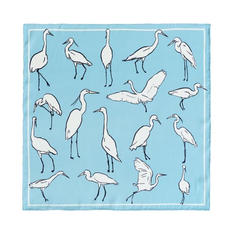 "Little Egret" Silk Pocket Square