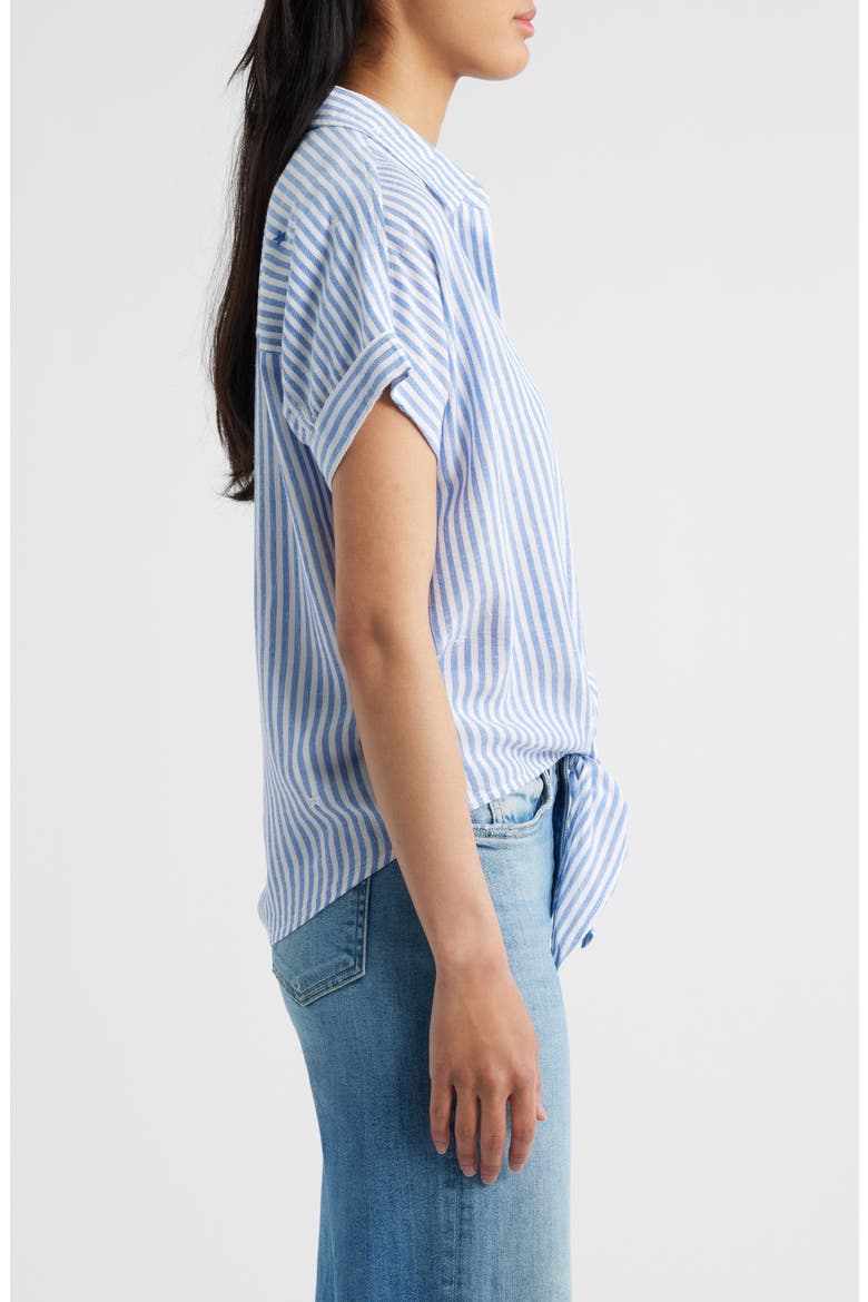 Rosie Embroidered Tie Front Short Sleeve Button-Up Shirt, Alternate, color, HALF MOON BAY