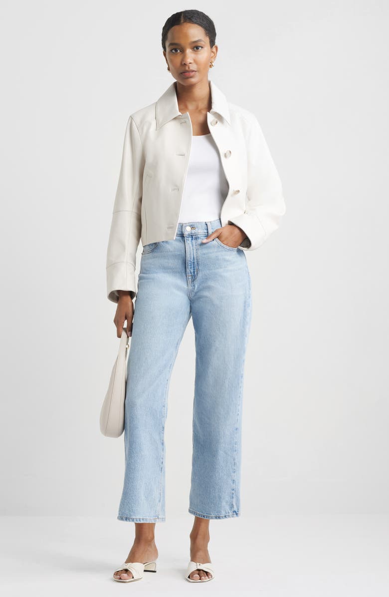 Nordstrom Crop Leather Jacket, Alternate, color, Ivory Tofu
