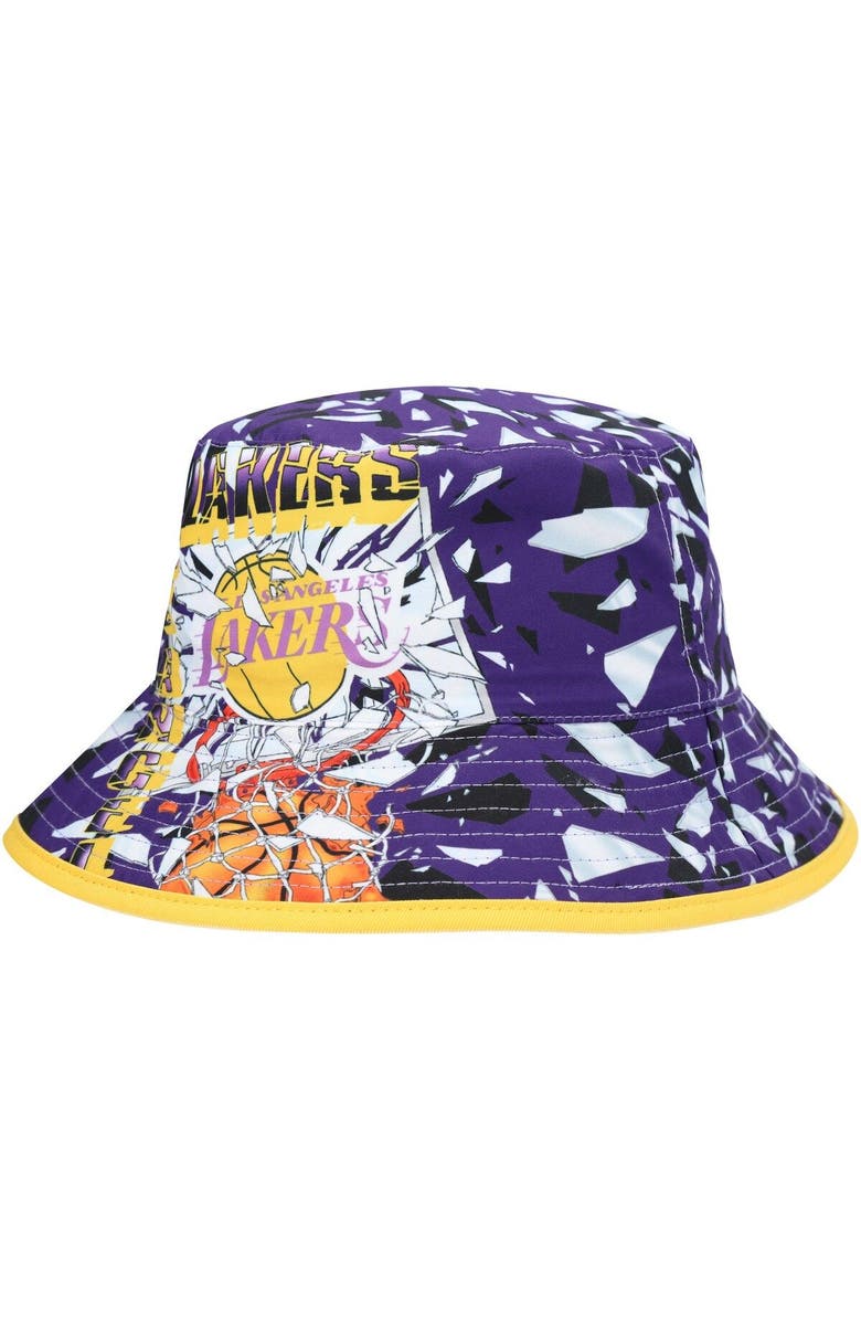 Mitchell & Ness Men's Mitchell & Ness  Purple Los Angeles Lakers Hardwood Classics Shattered Big Face Reversible Bucket Hat, Alternate, color, 