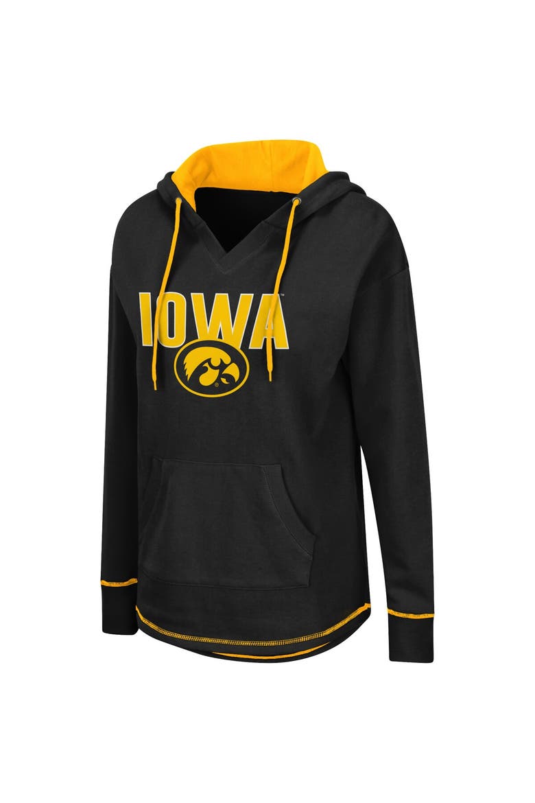 Women's Colosseum Black Iowa Hawkeyes Tunic Pullover Hoodie, Alternate, color, Black