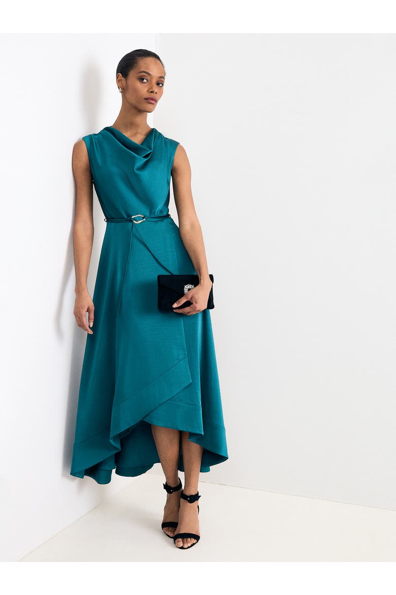 Sabrianna Cowl Neck Belted Midi Dress, Alternate, color, Teal