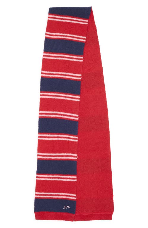 Damson Madder Bibi Stripe Skinny Wool Scarf In Red