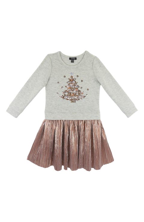 Kids' Sequin Christmas Tree Mixed Media Dress (Little Kid)