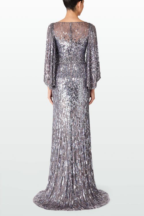 Jenny Packham Ines Sequin-embellished Dress In Gray