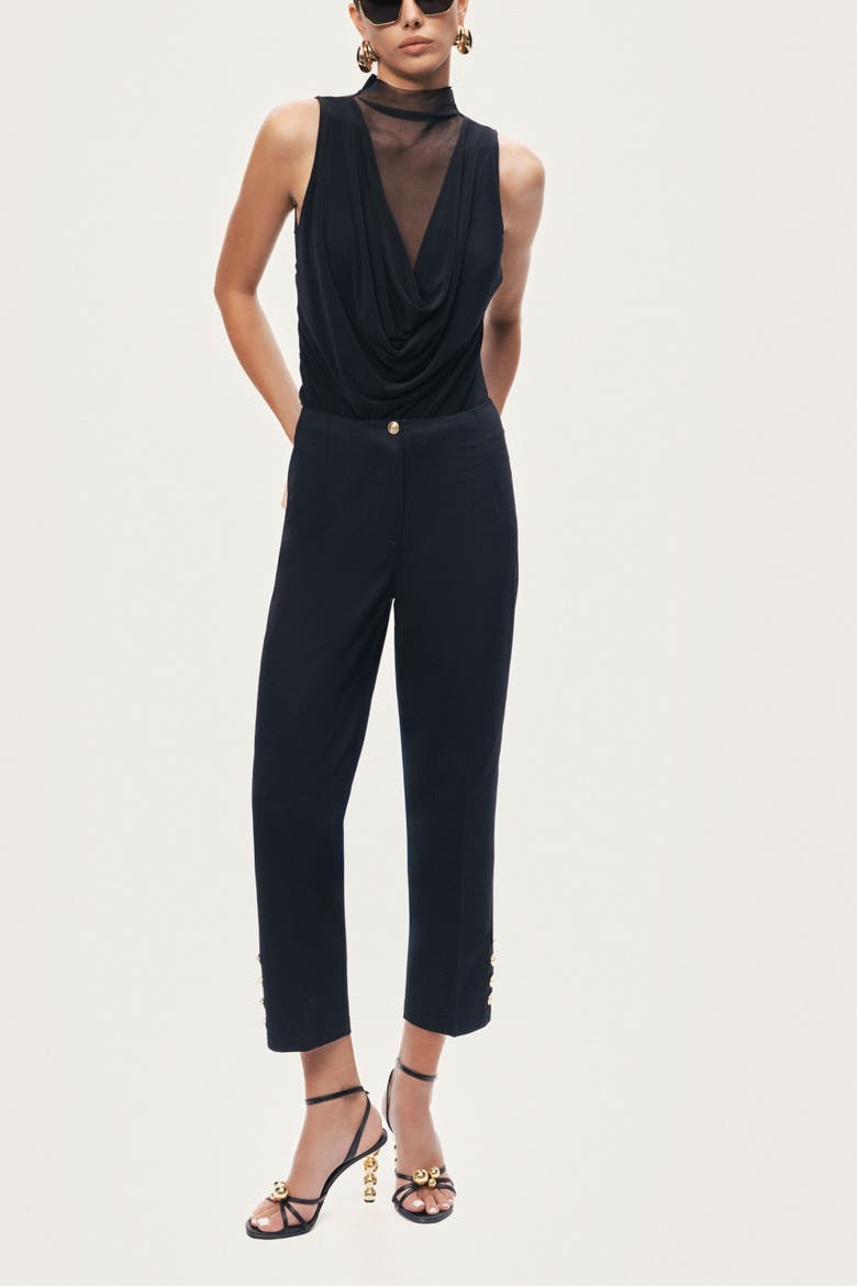 Draped Mesh-Panel Bodysuit, Alternate, color, Black