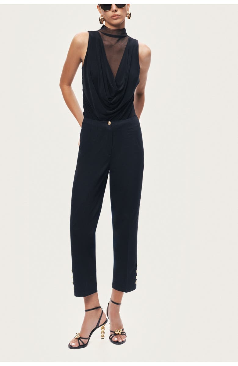 Nocturne Draped Mesh-Panel Bodysuit, Alternate, color, Black