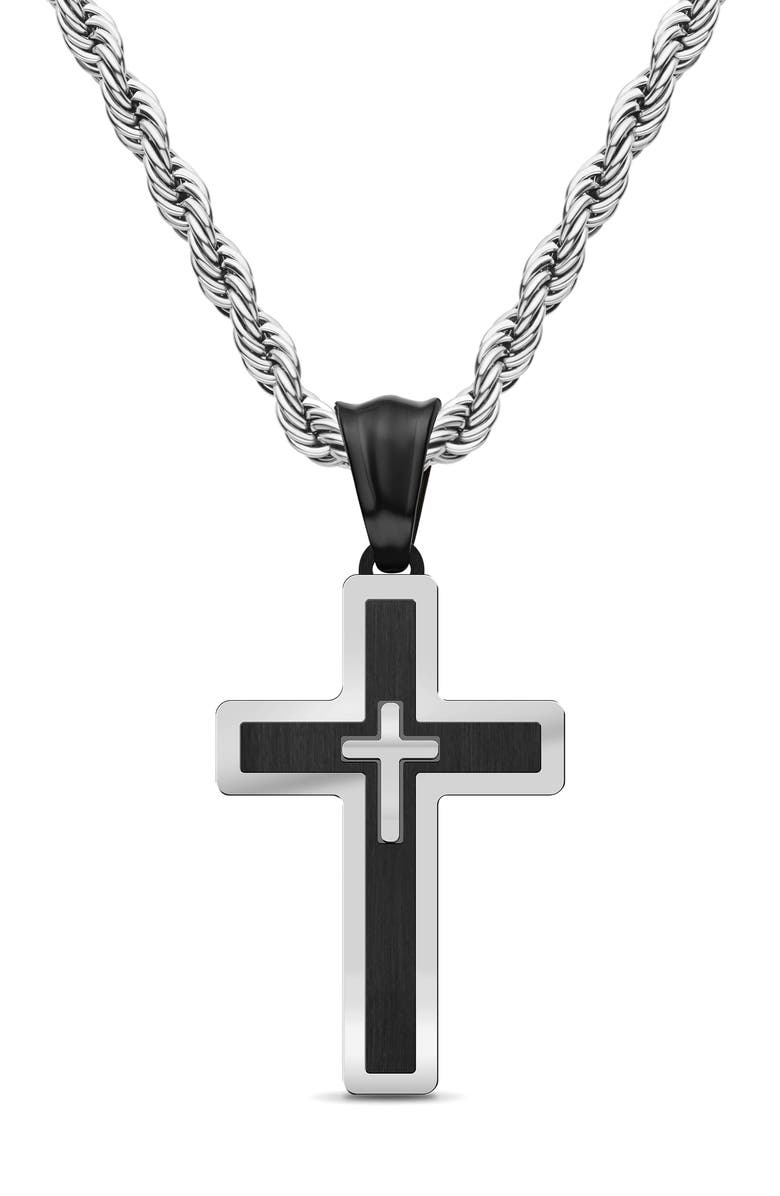 EDFORCE Men's Double Cross Pendant Necklace, Main, color, Silver/ Black