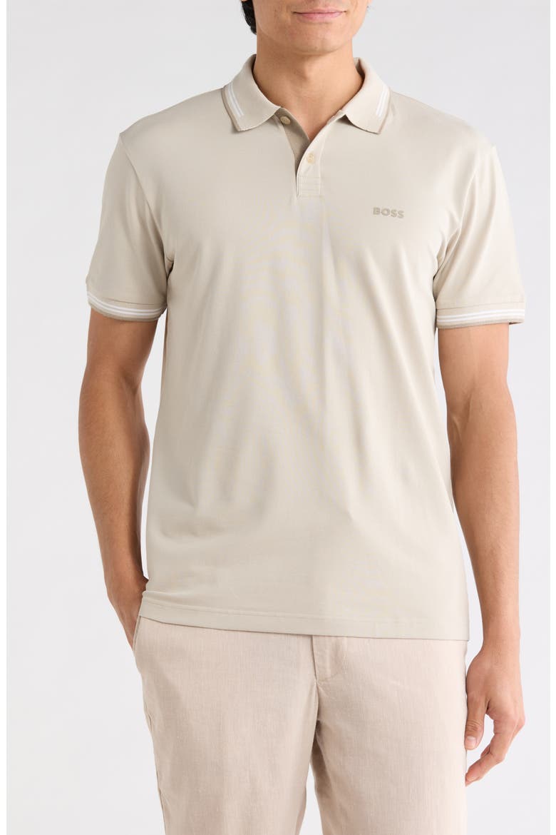 Paul Slim Fit Tipped Stretch Cotton Polo, Main, color, LIGHT BEIGE