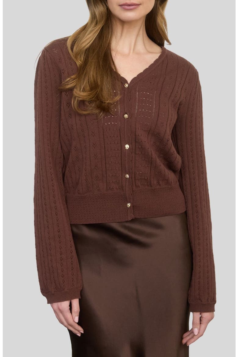 Pointelle Cotton Cardigan, Main, color, BROWN