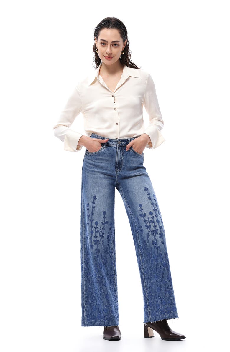Bayeas Embroidered High Waist Wide Leg Jeans, Alternate, color,