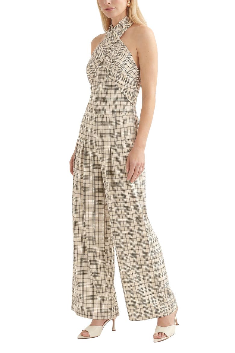 Ardern Halterneck Check Culotte Jumpsuit, Alternate, color, Neutral