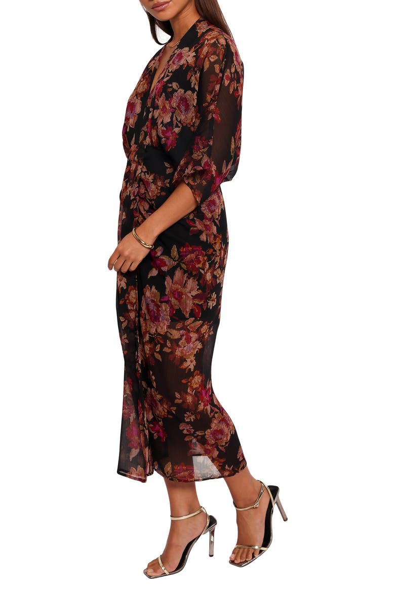 Audrina Floral Chiffon Midi Dress, Alternate, color, DEEP NIGHT FLORAL