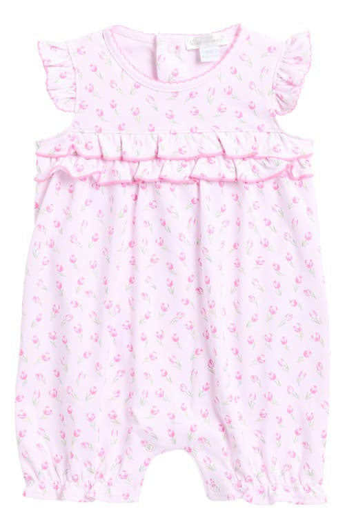 Kissy Kissy Rose Print Ruffle Pima Cotton Romper In Pink