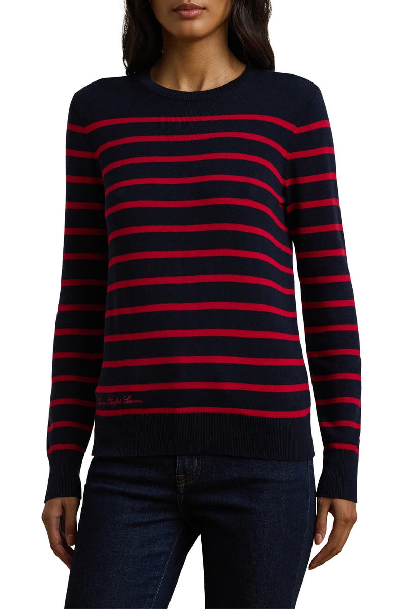Lauren Ralph Lauren Stripe Cotton & Modal Crewneck Sweater, Main, color, 