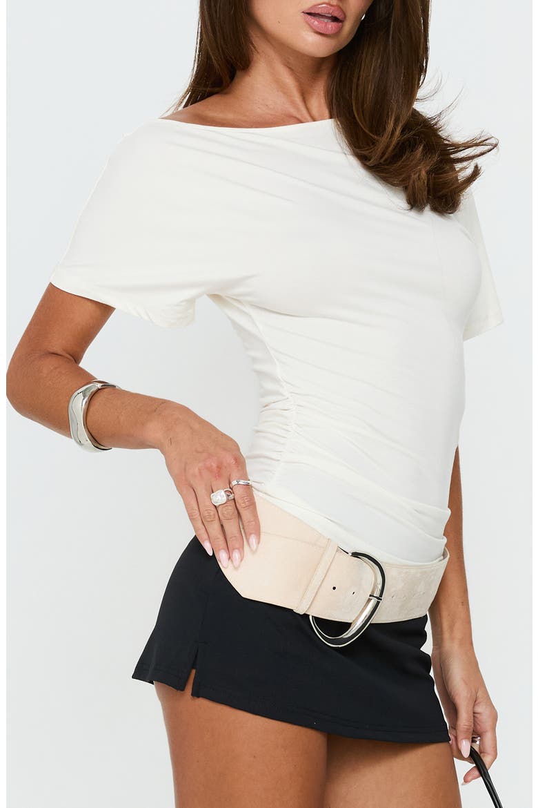 Luckiest Girl Bateau Neck Off Shoulder Cinched Top, Alternate, color, CREAM
