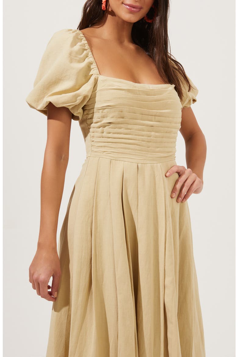 Pleated Bodice Bubble Sleeve Dress, Alternate, color, DUSTY YELLOW