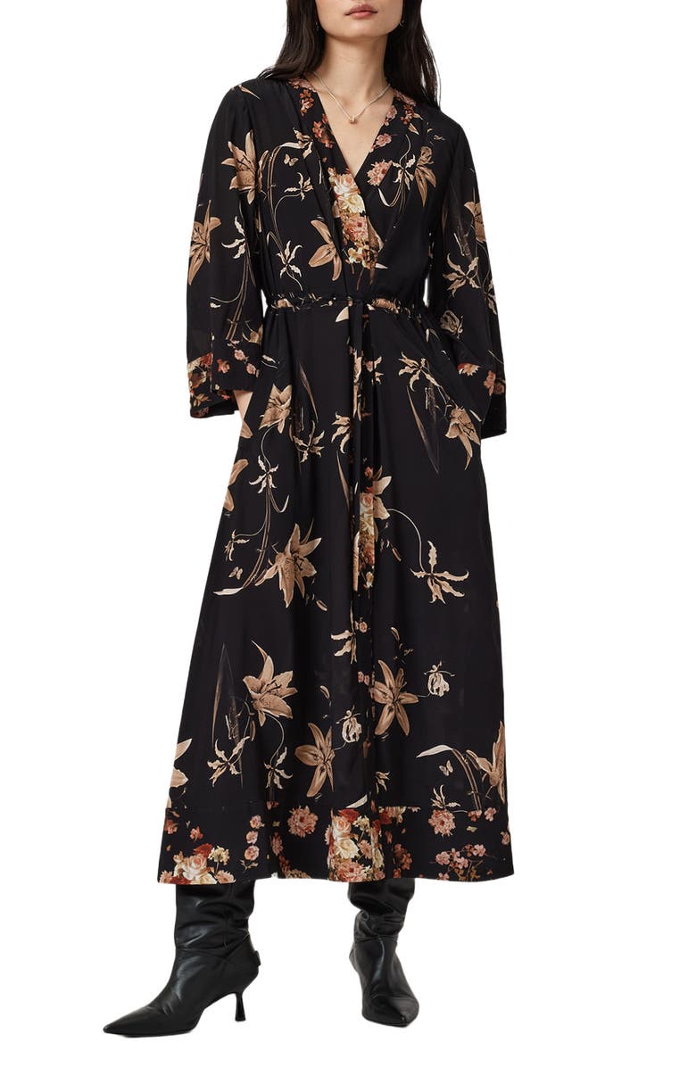 AllSaints Diana Floral Wrap Maxi Dress, Main, color, Petra Sepia Brown